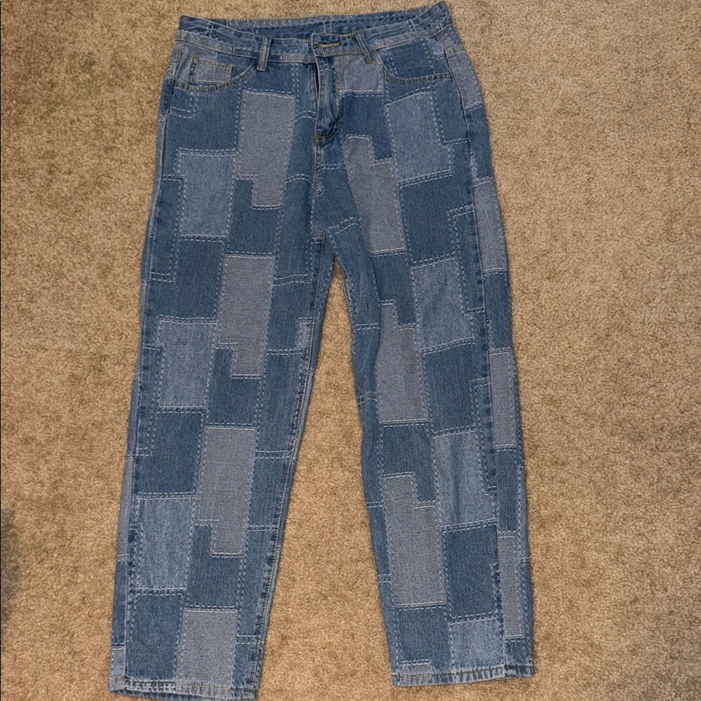 Fashion Nova Women's Straight Leg Patchwork Jeans - Blue